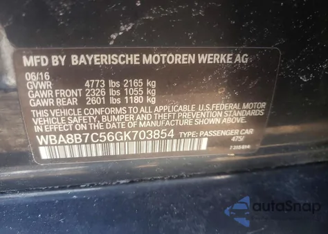 2016 BMW 340 Xi from USA, damaged, VIN WBA8B7C56GK703854